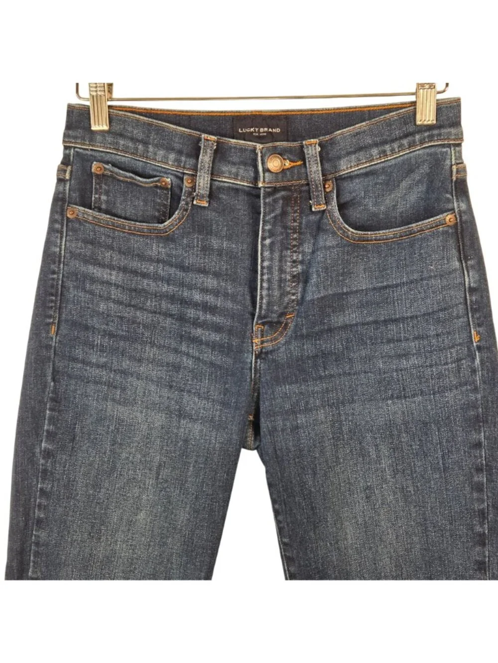 Lucky Brand Zoe High Rise Straight Leg Jeans Size 6/28 Dark Wash Raw Hem